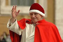 Pope Benedict XVI sporting a rare appearance of a camauro, December 2005. BenedettoXVIcamauro.JPG