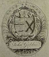 Bishop Gedde's bookplate from The Geddes Burns. Bishop John Geddes. Bookplate and coat of arms.jpg