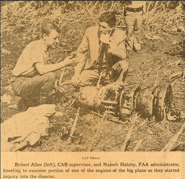 File:Bobbie R. Allen, CAB Supervisor & Najeeb Halaby FAA Administrator at Crash Site.jpg