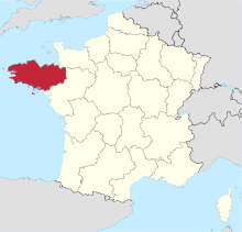 Localização da região da Bretanha na França