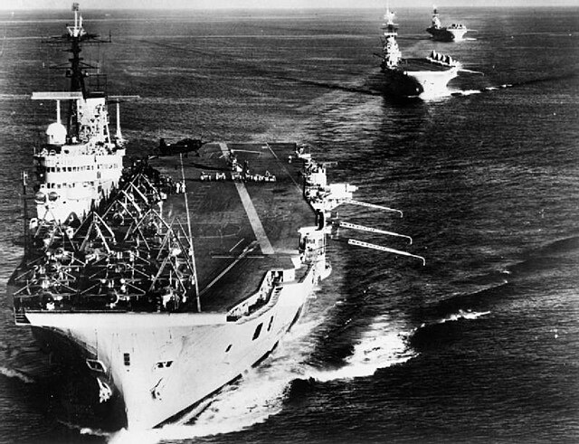 HMS Eagle, HMS Bulwark and HMS Albion during the Suez Crisis.