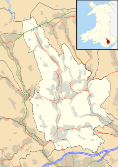 Mapa konturowa Caerphilly, na dole znajduje się punkt z opisem „Caerphilly”