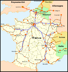 Situation de la ligne au sein du réseau français de lignes à grande vitesse.