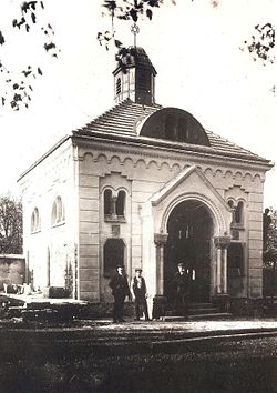 Obřadní síň na novém židovském hřbitově, cca 1910