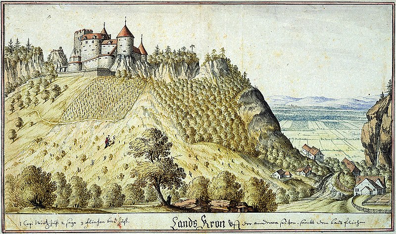 File:Château du Landskron, Alsace; watercolour by Albrecht Kauw, circa 1670.jpg