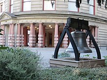 The bell outside Portland City Hall's east portico, 2012 City Hall, Portland, Oregon (2012) - 02.JPG