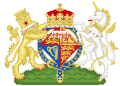 The personal coat of arms of Anne, Princess Royal displayed on a lozenge.