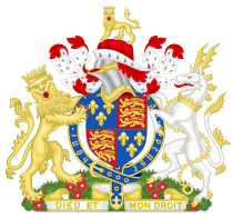 Coat of Arms of Henry V of England (1413-1422) Variant Motto 1.svg