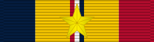 Combat Action Ribbon with one gold star device, denoting awards in two separate theaters of war. Combat Action Ribbon, 2nd award.svg
