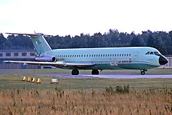 Diese BAC 111-500 der Court Line (G-AXMJ) kollidierte 1974 auf dem Flughafen Luton mit einem Privatflugzeug