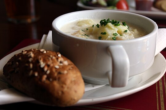 Cullen skink (right), served with bread