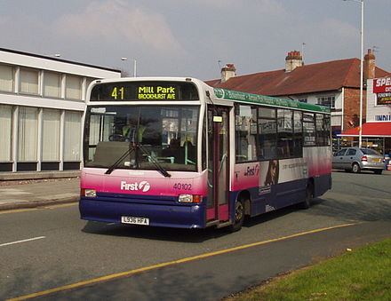 Marshall bodied Dennis Dart in Bromborough in March 2007 in the original "Barbie 2" livery