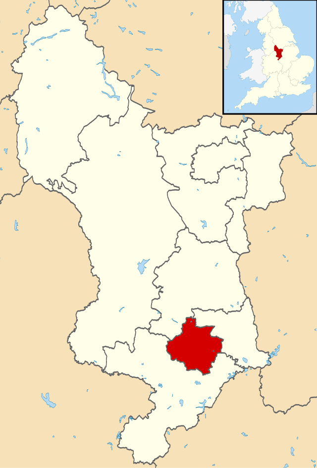 Derby shown within Derbyshire and England