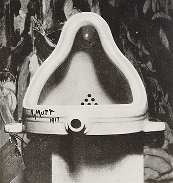 Marcel Duchamp's Fountain (1917), an inverted urinal signed "R. Mutt".