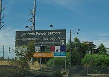Sign when the plans for rebuilding as a museum were still current East Perth Power Station Banner 2009.jpg