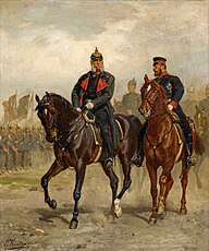 Kaiser Wilhelm I. und Kronprinz Friedrich zu Pferde. Gemälde des Schlachtenmalers Emil Hünten, undatiert