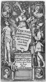 Frontispicio de Epicteto, y Phocilides en español con consonantes