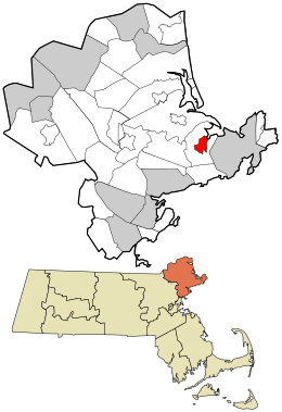 Ubicación en el condado de Essex y el estado de Massachusetts.