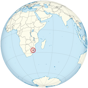 Eswatini on the globe (special marker) (Madagascar centered) .svg