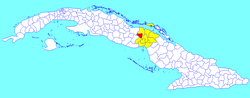 Obec Florencia (červená) v provincii Ciego de Ávila (žlutá) a na Kubě