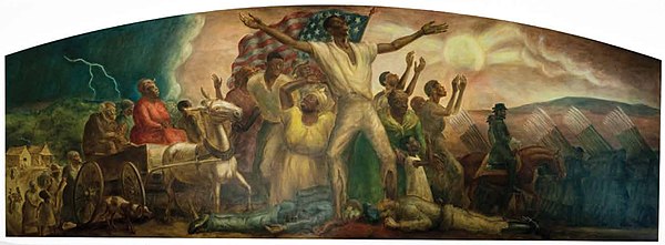 Freeing of the Slaves, by John Steuart Curry. The Union Army, marching through, has just delivered the Emancipation Proclamation. Reading Room, Law Li