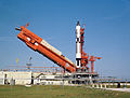 The erector is lowered in preparation for the launch of Gemini 5.