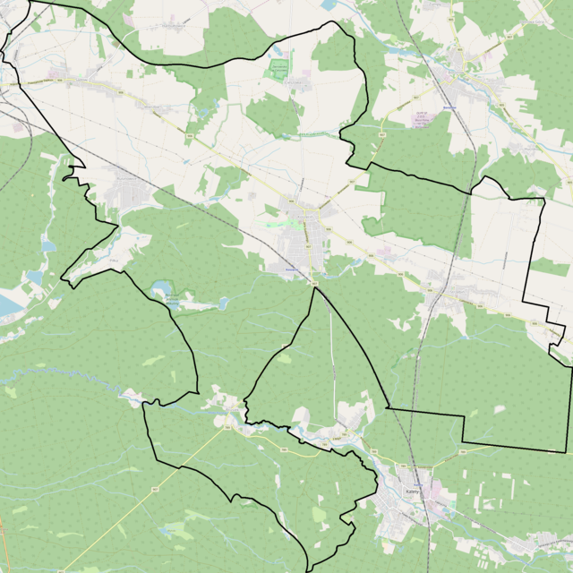 Mapa konturowa gminy Koszęcin, na dole znajduje się punkt z opisem „Kościół św. Jana Chrzciciela w Bruśku”
