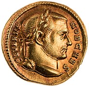 Gold Aureus of Constantius Chlorus with portrait of Sverus as caesar, Trier, 305–307