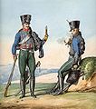 Az 1812-es francia első huszárezred tagjai, tarsolyuk a kardtartó övhöz rögzítve