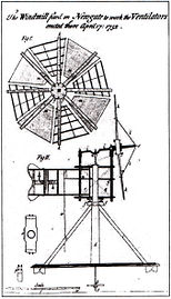 Moulin actionnant le système de ventilation de la prison de Newgate par Stephen Hales, 1750.