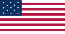 Francis Hopkinson's flag for the U.S., an interpretation, with 13 six-pointed stars arranged in five rows Hopkinson Flag of the United States.svg