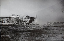 Hot Lake Hotel in the aftermath of the 1934 fire Hot Lake Fire 1934.jpg