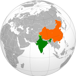 Map indicating locations of India\n and China