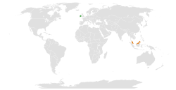 Map indicating locations of Ireland and Malaysia