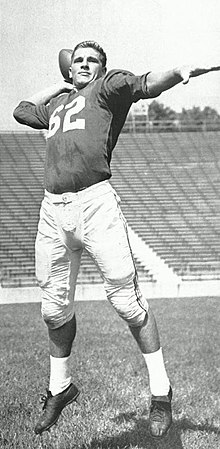 Quarterback Jack Scarbath (B.S. 1954) finished second in the Heisman Trophy voting in 1952. Jack Scarbath pose.jpg