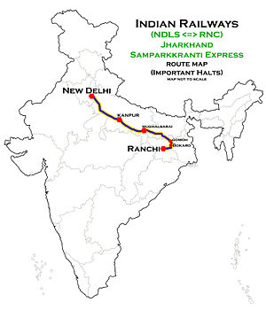 Jharkhand Samparkkranti Express (NDLS - RNC) Route map.jpg