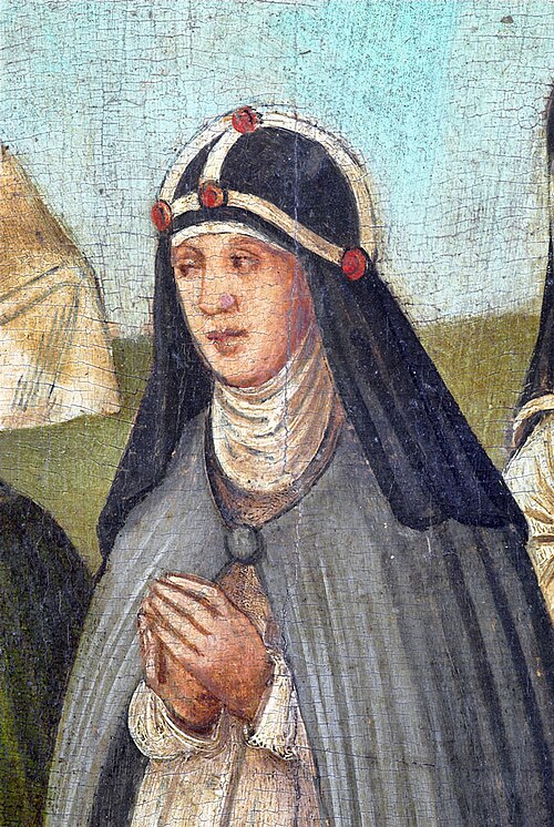 Habit of the professed Bridgettine nuns with the typical crown of linnen on the veil