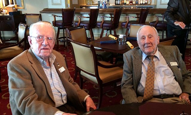 WWII aviators Ken Chilstrom and Tom Horton at an OBPA luncheon in 2014