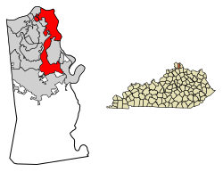Lage von Covington im Kenton County, Kentucky.