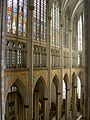 The interior of Cologne Cathedral shows three stages:- the arcade at the lowest level, the gallery in the middle and the clerestory windows.