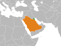 Карта, показваща местоположенията на Кувейт и Саудитска Арабия