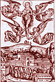 Gravure représentant le sanctuaire et Marie-Madeleine portée par les anges, La Chronique de Nuremberg, 1493.