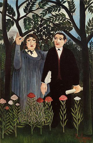 <i>The Muse Inspiring the Poet</i> 1909 painting by Henri Rousseau