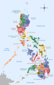Politikal a mapa ti Filipinas a mangipakpakita kadagiti probinsia ken dagiti rehion