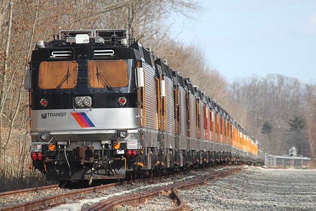 A NJ Transit electric locomotive stored on the Lackawanna Cut-Off at Port Morris in April 2013