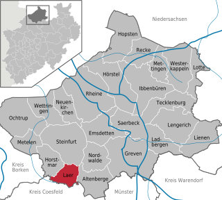 Poziția comunei Laer pe harta districtului Steinfurt