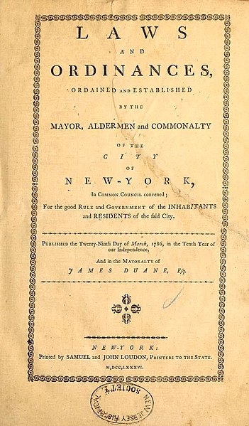 File:Laws and Ordinances for New York, printed by Samuel Loudon.jpg