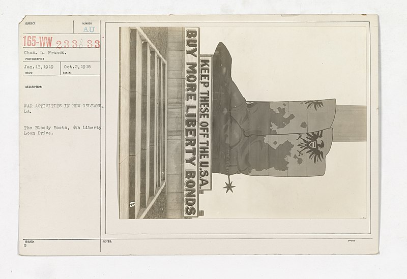 File:Liberty Bonds - Advertising Methods - 4th Campaign - WAR ACTIVITIES IN NEW ORLEANS, LA. The Bloody Boots, 4th Liberty Loan Drive - NARA - 45491327.jpg