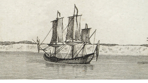 Набросок лейтенанта Пирси Бретта на HMS Wager у мыса Девы Марии, 1741-03-07.png