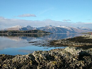 View of Lismore and the mountains from Kingairloch